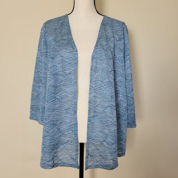 Chico's Easywear Size 3/XL Wavy Textured Cardigan 3/4 Sleeve V-Neck Soft Blue - Picture 2 of 15